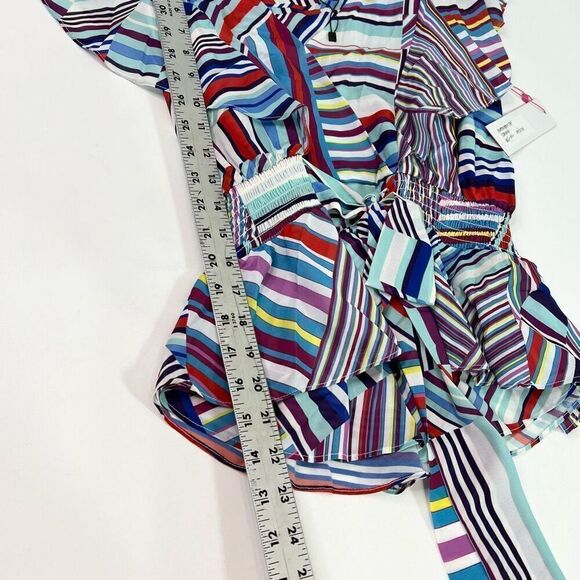 Parker Blouse Women small Multicolor Striped Flutter Sleeve Huntington Top new - Picture 3 of 9